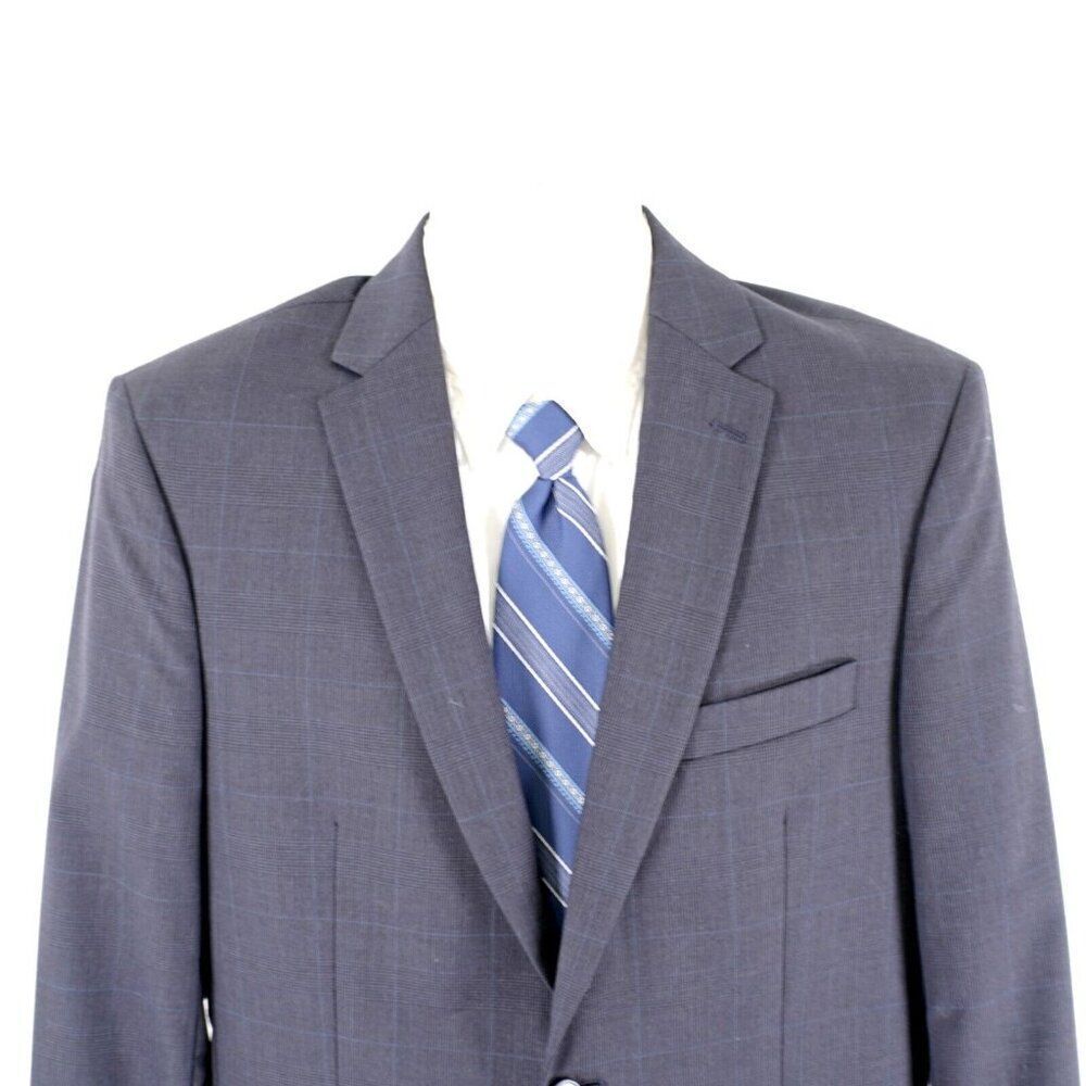 Joseph Jos A Bank Wool Blue Gray Plaid Windowpane 2 Button Suit‎ Jacket 38R